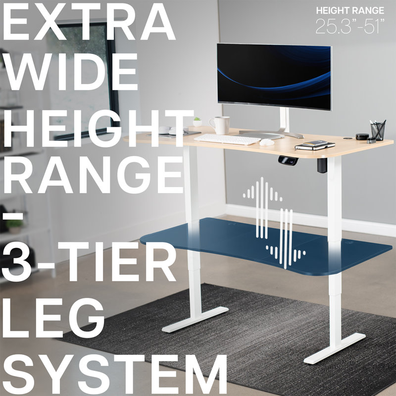 ErgoFlex 63'' Light Wood & White Electric Adjustable Standing Desk