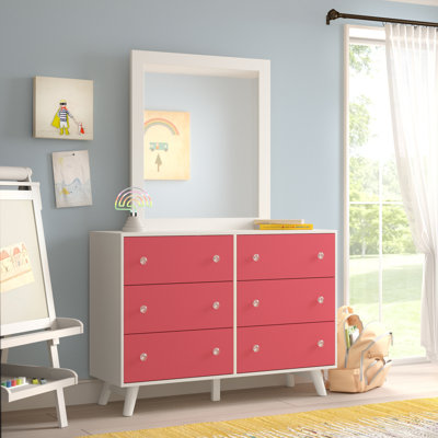 Commode double en bois massif à 6 tiroirs avec miroir l 48 po Chalcedony