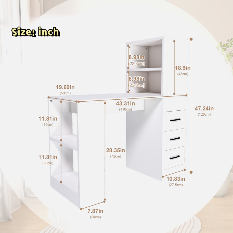 Modern Computer Desk With 4-in-1 Socket, 3 Slide Drawers And 4 Storage Levels