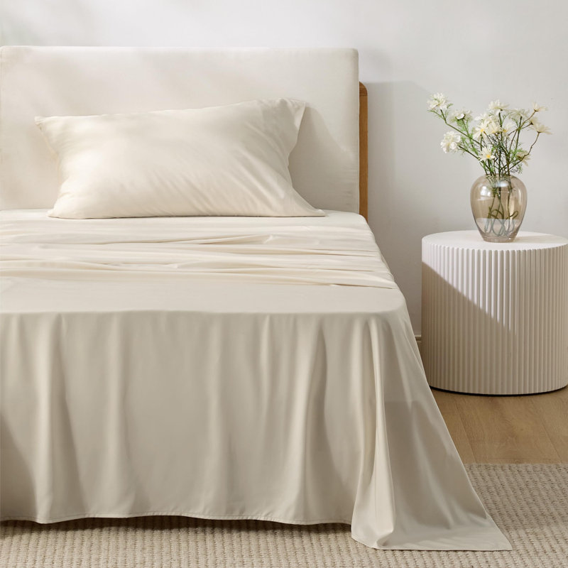 Essential Collection Cooling Rayon Derived from Bamboo Sheet Set, Twin Sheet Set with 1 Pillowcase, Light Beige