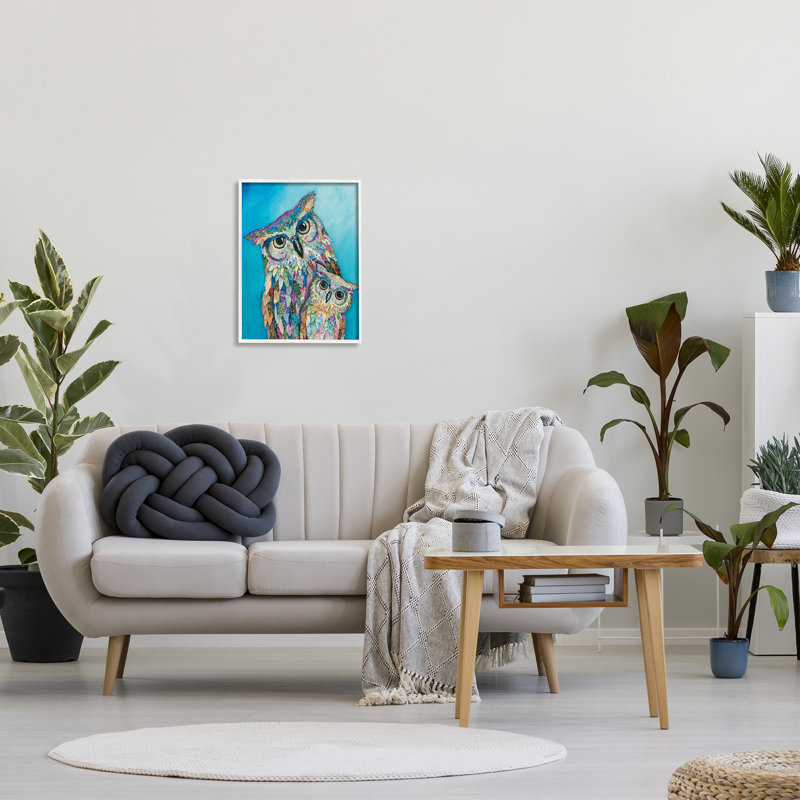 «Pair Wise Owls Varied Patterns Collage» par Lisa Morales - peinture à cadre flottant sur toile, H 20 po x l 16 po x P 1,5 po