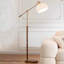 Blanc + or + tissu brun-noix + bois massif + lampes sur pied sans fer