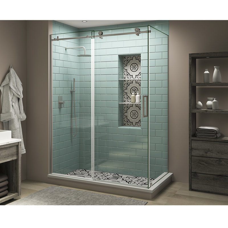 Coraline XL 68" - 72" W x 38" D x 80" H Frameless Rectangle Sliding Shower Enclosure, Stainless Steel, Right