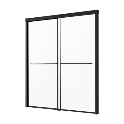 Semi-Frameless Bypass Tub Door With Shatterproof Glass And Water-Repellent Coating, 50-60 In. W X 60 In. H, Black
