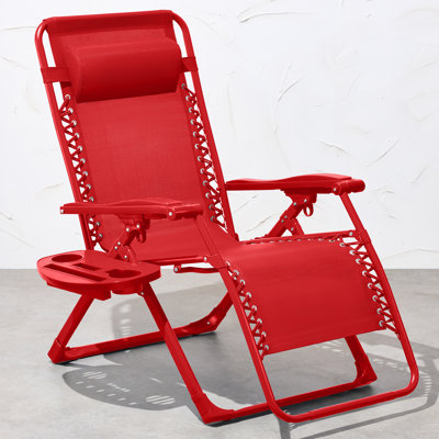 Monochromatic Zero Gravity Chair, Folding Patio Recliner W/Side Tray, Headrest