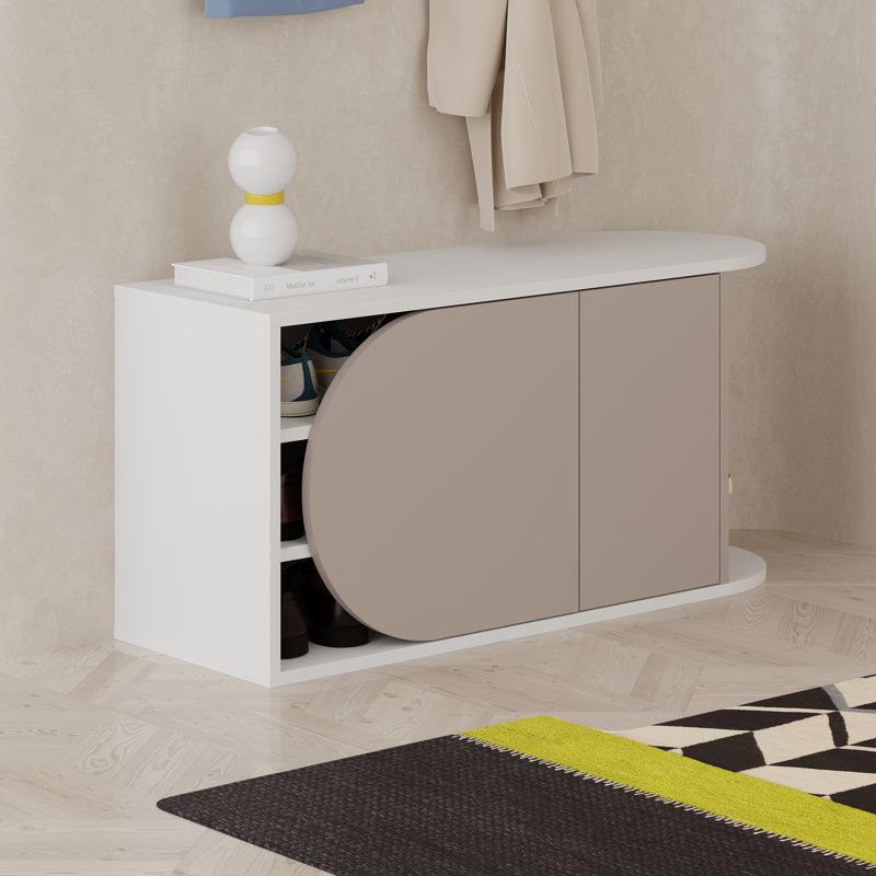 9 Pair Shoe Storage Cabinet, White/Light Mocha