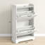 Armoire de rangement pour chaussures d'entrée, style avec 2 tiroirs rabattables et tablettes réglables, pouvant contenir 8 paires, armoire mince au fini blanc vieilli