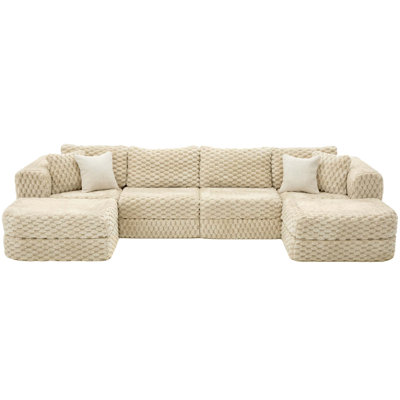 Modular Sectional Sofa with Movable Ottomans and Bubble Velvet Comfort
