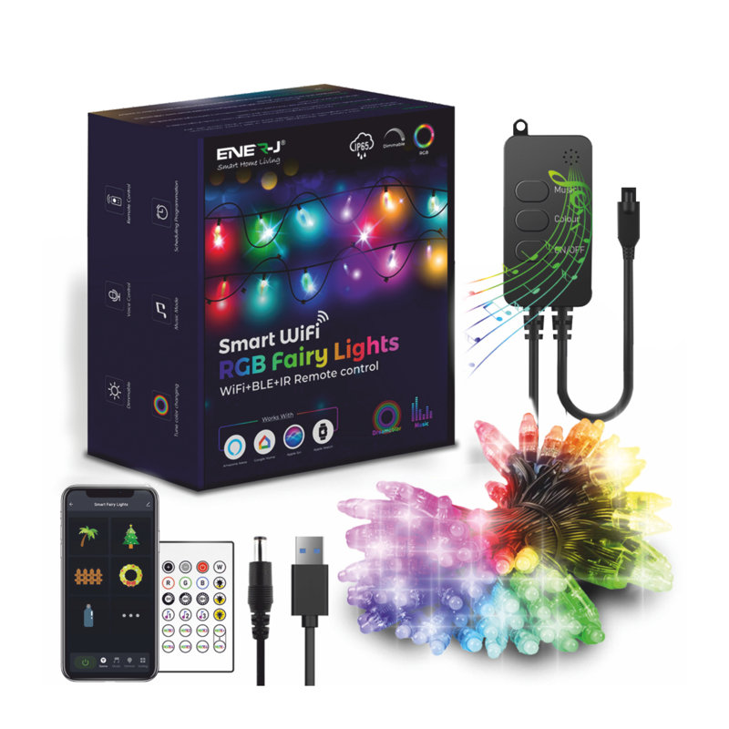 Ener-J Smart Magic RGB LED Fairy Lights 5m 50 LED WiFi BLE with UK Plug and Remote