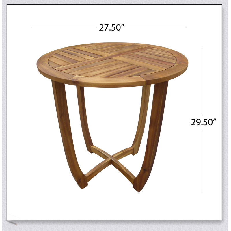 Table d'appoint d'extérieur ronde en bois d'acacia, 27,5 pouces, durable et rustique pour patio et jardin, Teck