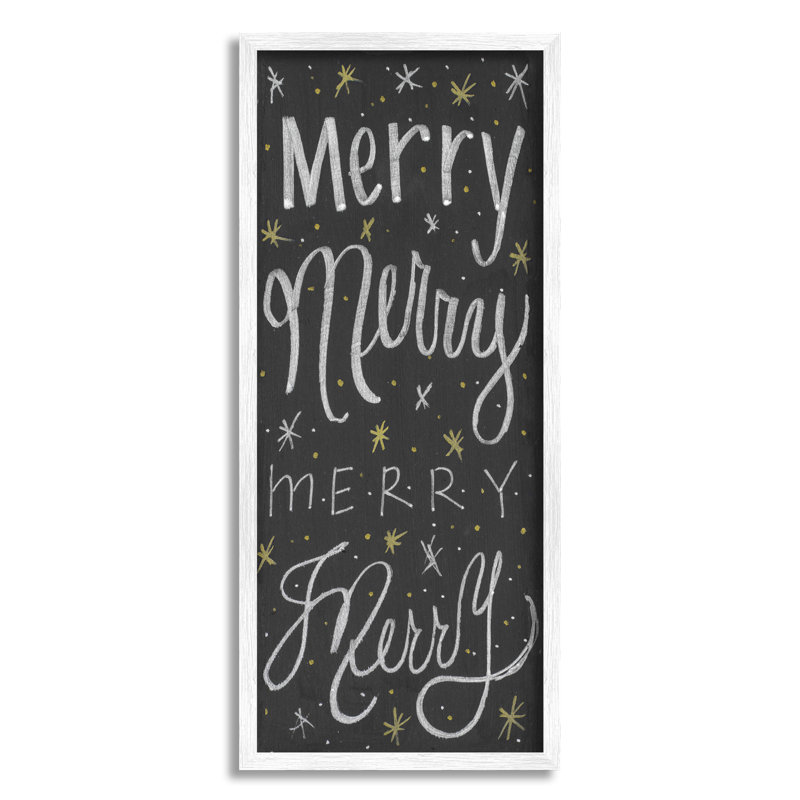 Festive Merry Chalk Style, H 24 po x l 10 po, Giclée encadrée blanc bord de mer