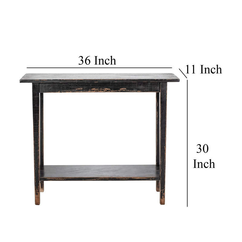 Duro Sofa Console Table With Open Shelf, Reclaimed Wood, Antique Brown, Antique Black