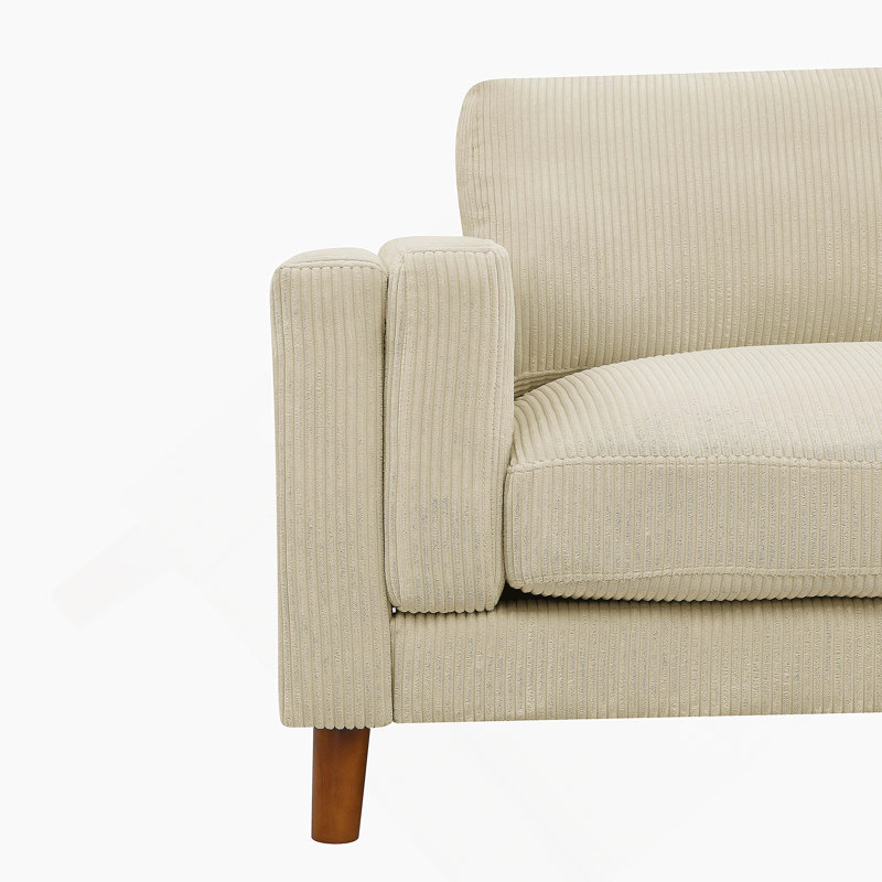 Corduroy Upholstered Square Arm Sofa With Wooden Legs, Beige