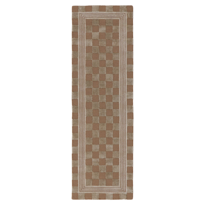 Mocha Tonal Check Rug, Runner 2'6" x 8'