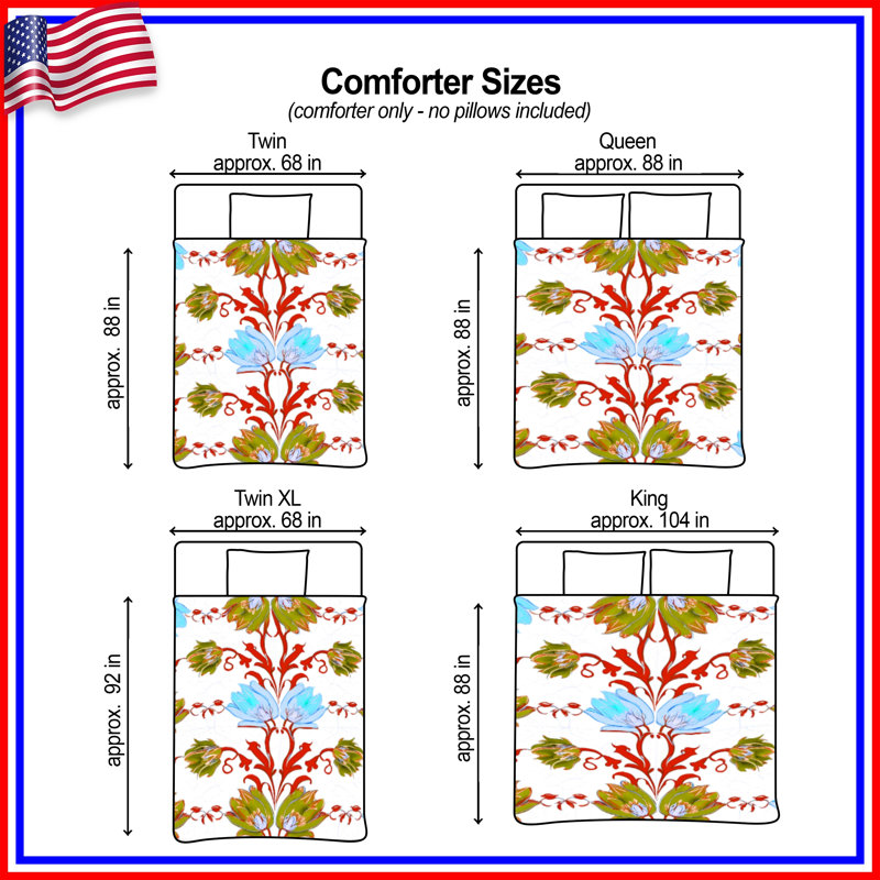 Blue Green Floral Pattern Comforter, Twin Extra Long