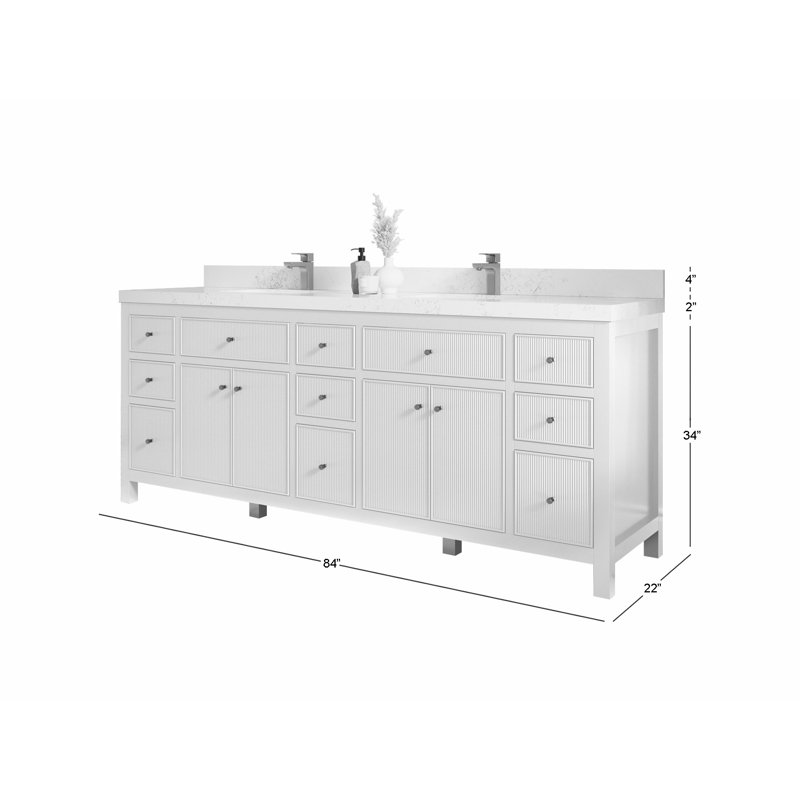Meuble-lavabo double 84 po avec plateau Sonoma, Calacatta Poanazzo