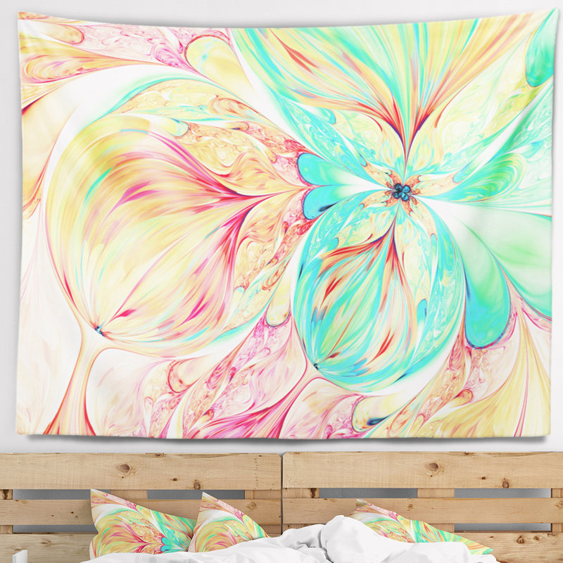 Tapisserie fleur à papier vert rouge floral, H 78 po x l 92 po