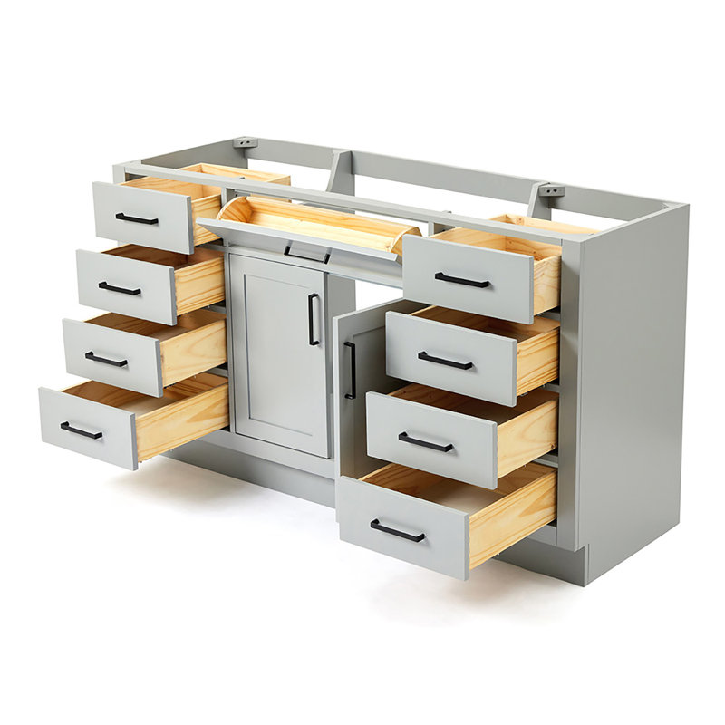 60" Single Sink Bathroom Vanity, Gray, Matte Black
