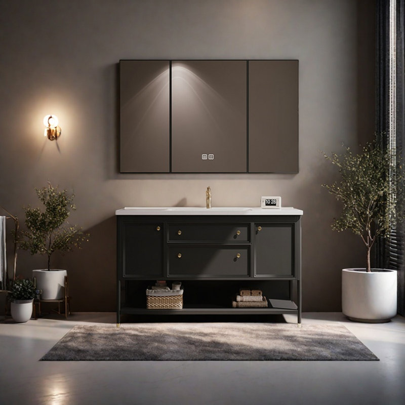 Armoire de salle de bain rétro de luxe à lumière française, H 32,3 po x l 47,6 po x P 19,6 po
