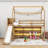 Twin Wood House Loft Bed With Slide, Storage Shelves And Light-40944853