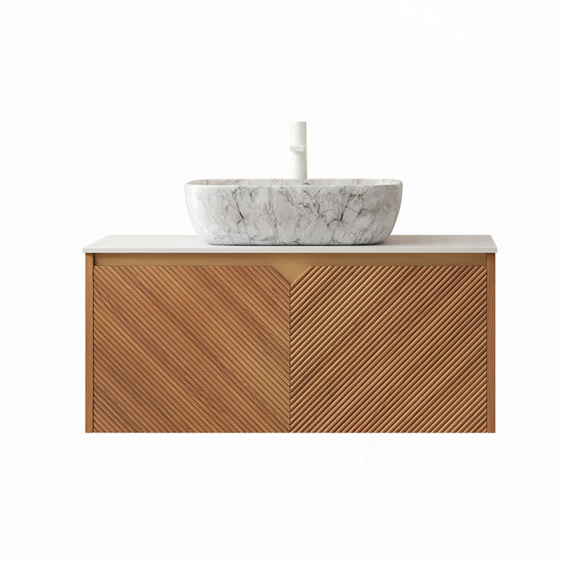 Meuble-lavabo moderne de 20 pouces avec lavabo en céramique, tiroir à fermeture en douceur, porte et organisateur double couche, patins réglables