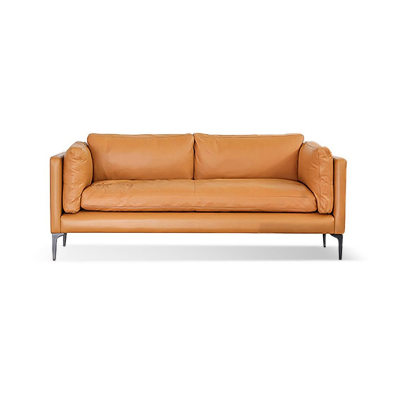 Causeuse coussin orange en cuir véritable, H 27,17 po x l 66,93 po x P 33,46 po