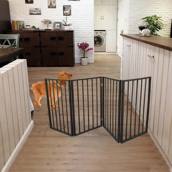 Barrière pour animaux - Barrière pour chien pour les portes; Escalier ou maison - autoportant; Pliable Brun foncé Arc en bois