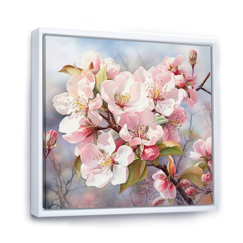 Fleur de pommier en hiver sur toile, H 30 po x l 30 po x P 1 po, Cadre flottant blanc
