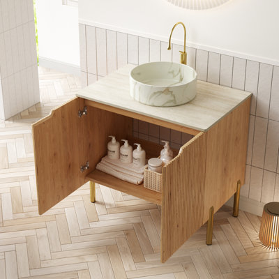 Meuble-lavabo moderne de 30 po avec lavabo en céramique blanche, pierre frittée, rangement à 2 portes en contreplaqué, élégant et pour une utilisation décorative