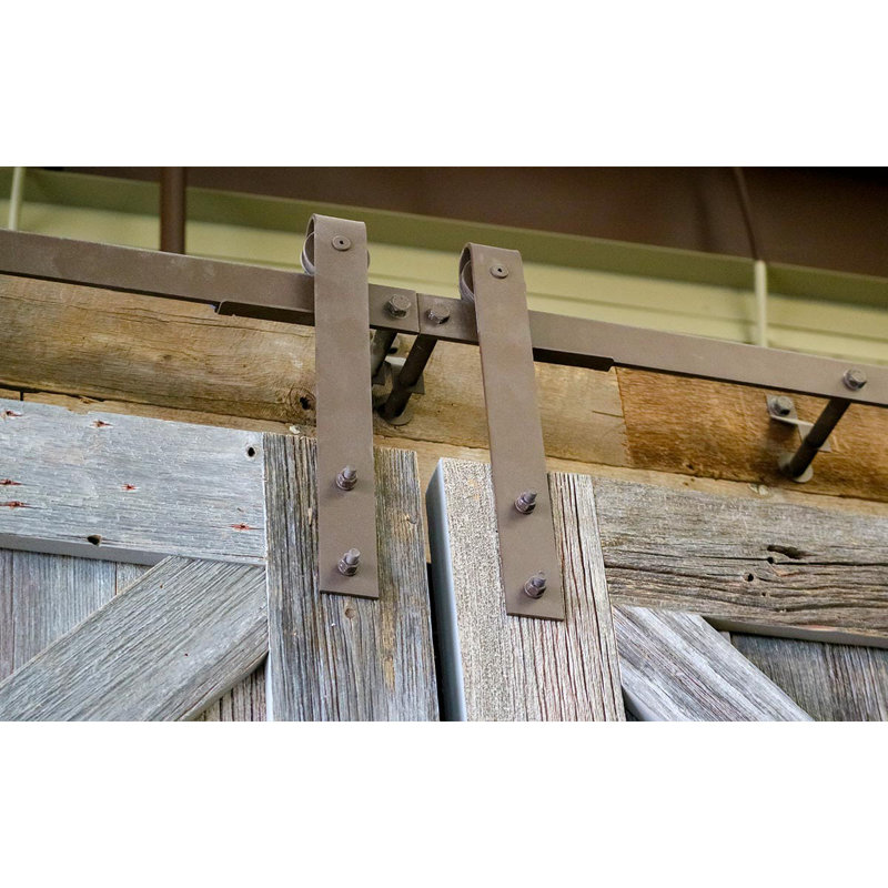 Premium J-Strap Roller Hanger Standard Single Barn Door Hardware Kit, Jacob's Gold