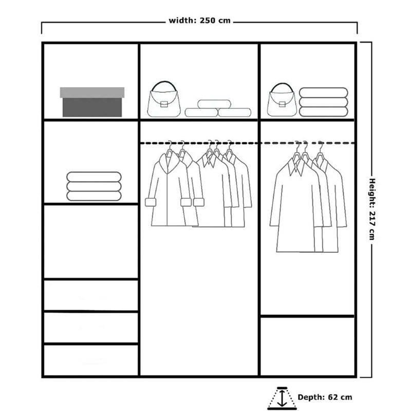 Chesky 3 Door Manufactured Wood Wardrobe, Black
