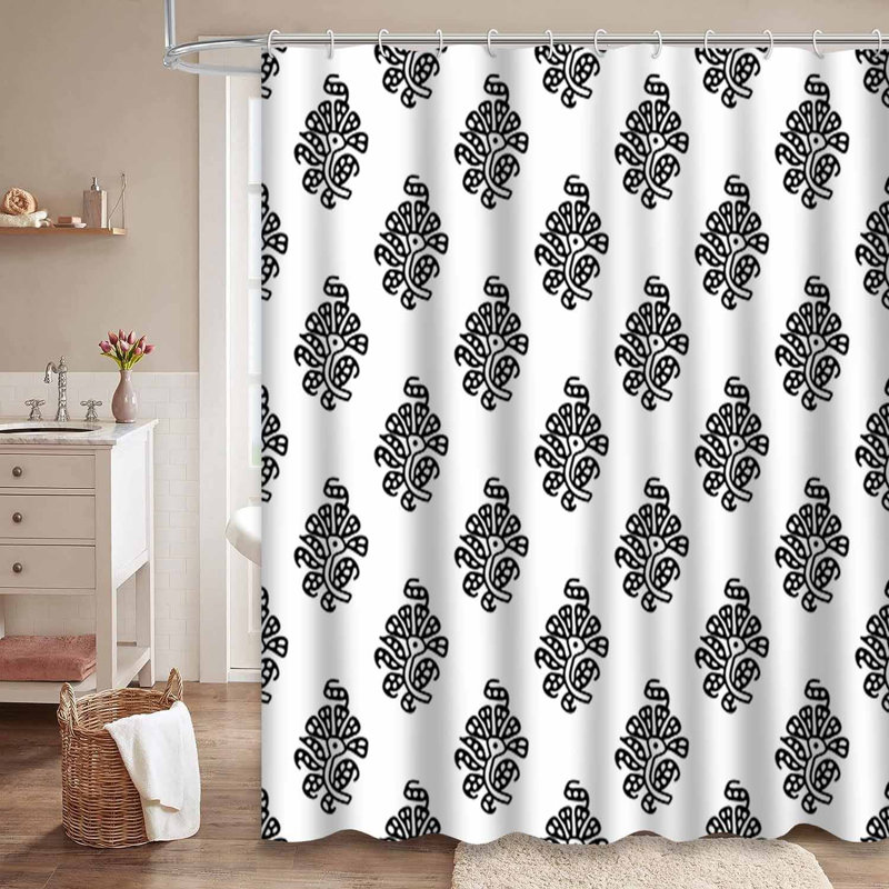 Rideau de douche blanc sans couture à motif floral traditionnel avec 12 crochets, L 72 po x l 72 po