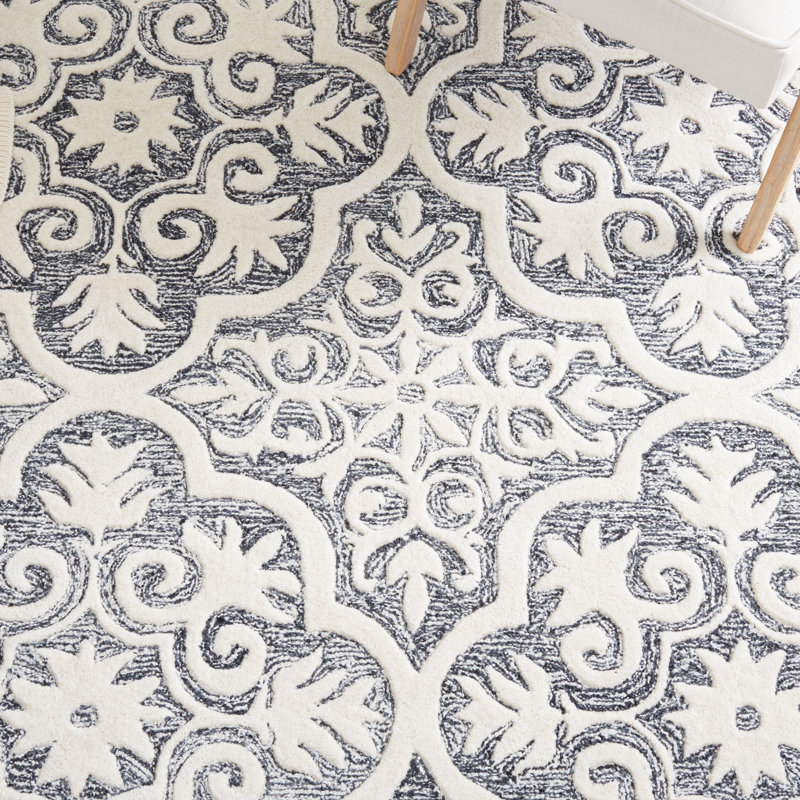 Ella-Ann Hand Tufted Wool And Cotton With Latex Damask Rug, Square 6'