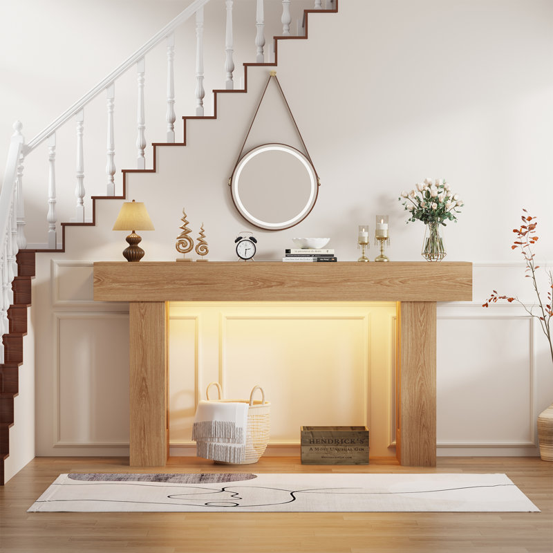 63 Inch Entryway Table with Sensor LED Light - Long Console Table, Sofa Table & Hallway Table, Wood Frame & Adjustable Ambiance for Entrance, Hallway, Living Room(Natural)