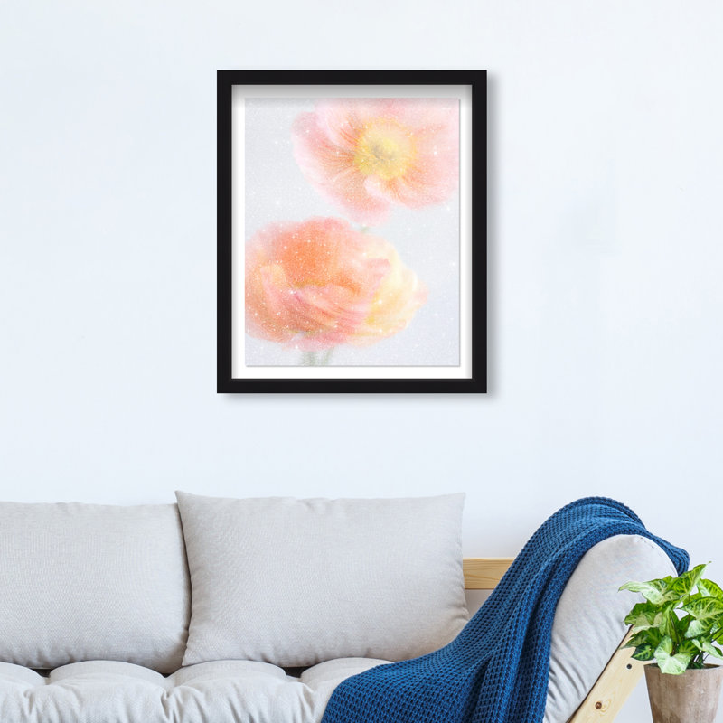 Hazy Camelias Print by Oliver Gal, 17.5"H x 21.5"W, Black Shadowbox