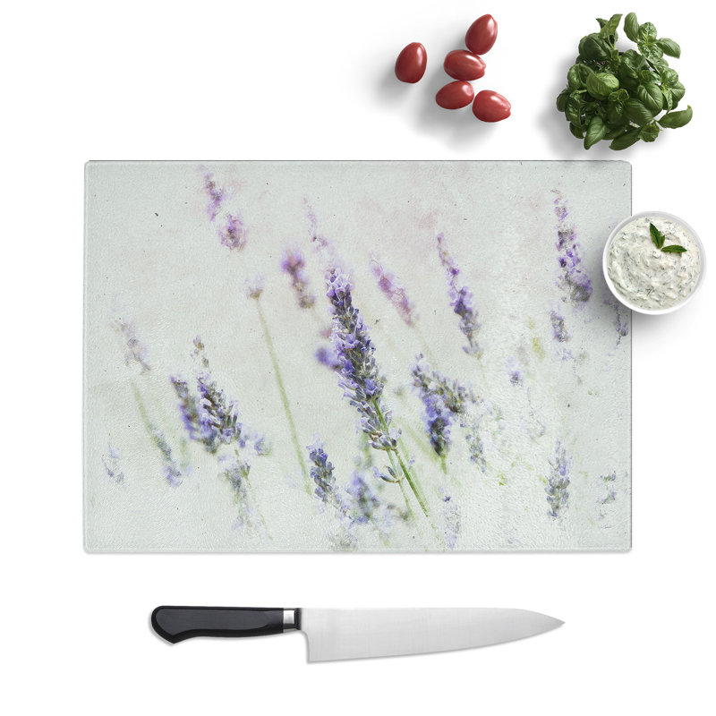 Tempered Glass a Field of Lavender Watercolour Chopping Board, 28.5 cm x 39 cm