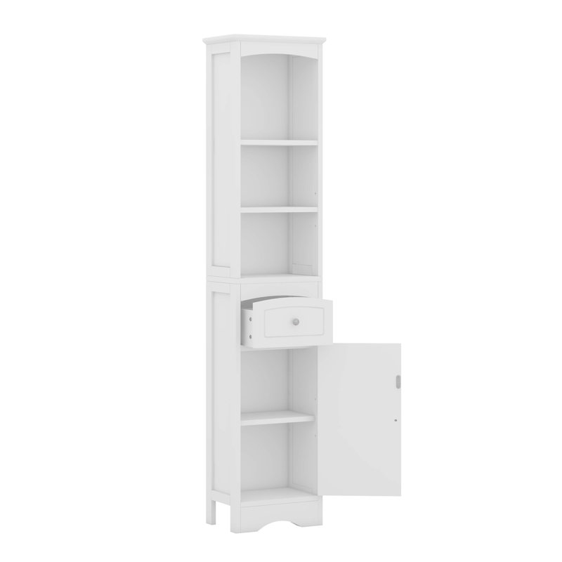 Armoire de rangement autoportante avec tiroir et portes, porte en acrylique, tablette réglable, Blanc