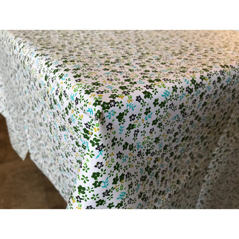 Small Flowers Allover Print Tablecloths, Green/White, 58" W x 84" L