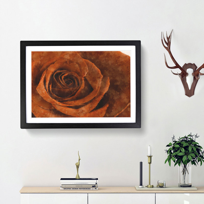 Orange Rose - Picture Frame Graphic Art Print, 24cm H x 33cm W x 2cm D, Black Framed