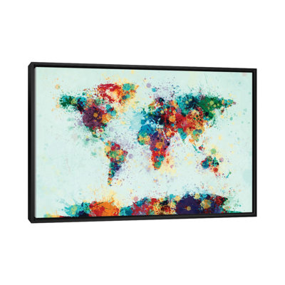 Série de carte du monde : éclaboussures de couleur i, impression sur toile tendue