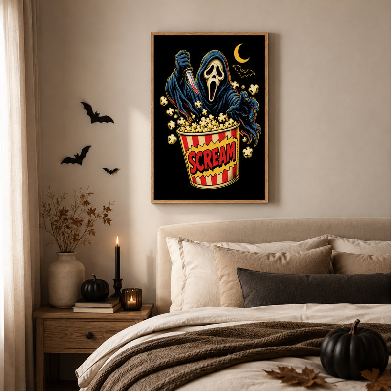 Art mural sur toile bleu avec masque fantôme, H 24 po x l 18 po