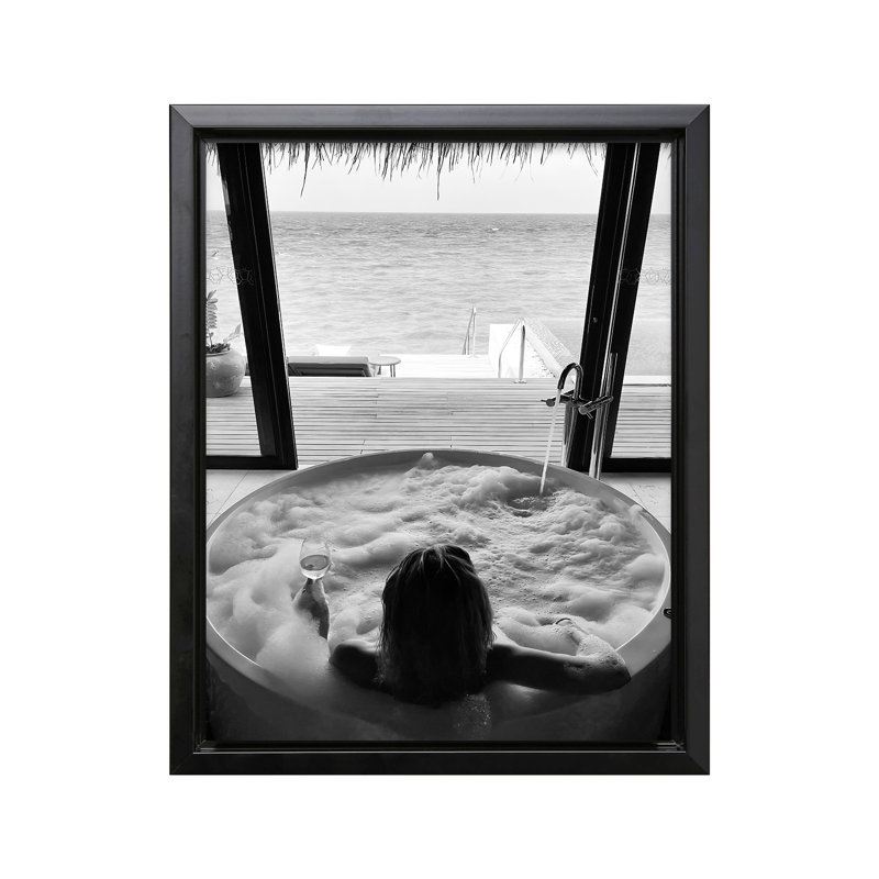 Bain avec vin, 18"H x 24"W, Canvas, Black Framed