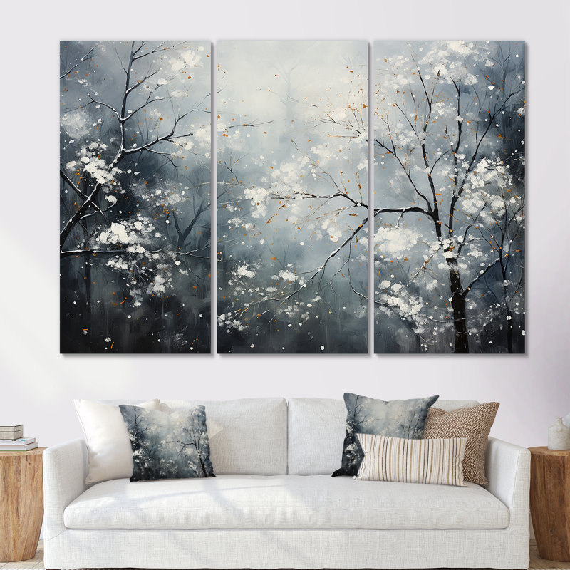 Ensemble de salon Winter Wall Minimal Landscape - Snow Wall Art, Toile tendue, H 40 po x l 60 po x P 1 po