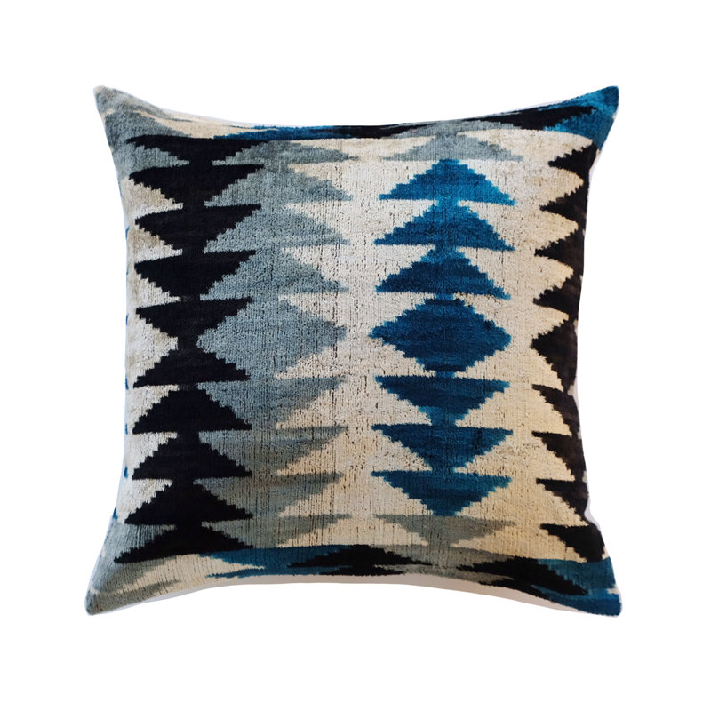 Kara Feather Throw Pillow, 20" x 20", Blue/White Geometric 2