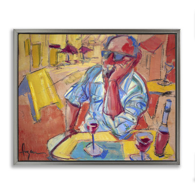 Man with Wine Portrait Framed Floater Canvas Wall Art by June Erica Vess