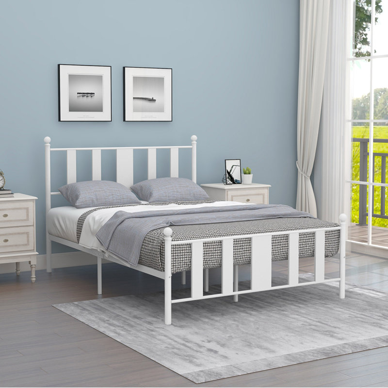 Metal Slat Bed, Full, White