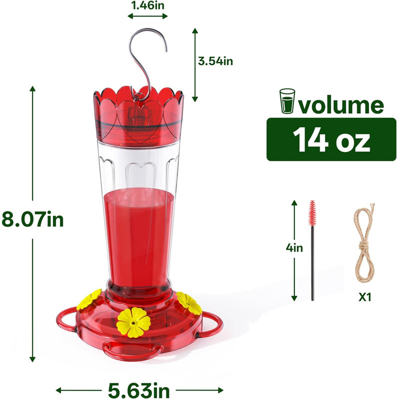 Mangeoire en plastique pour colibris, paquet de 2 mangeoires pour colibris et fourmis 14 oz pour suspendre à l'extérieur, cadeau pour la fête des Mères