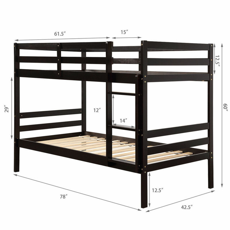 Kenneth Kids Twin Bunk Bed, Espresso