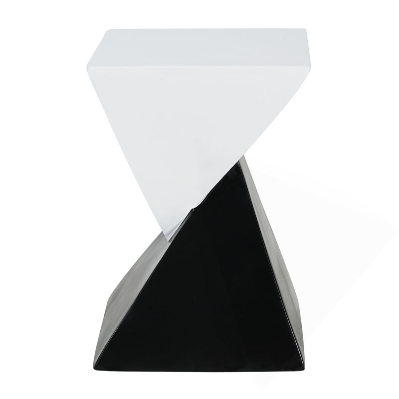 Modern Geometric MGO Side Table - Black & White Two Tone Indoor Outdoor End Table For Living Room, Patio, Garden, 18'' H X 12.5'' Base
