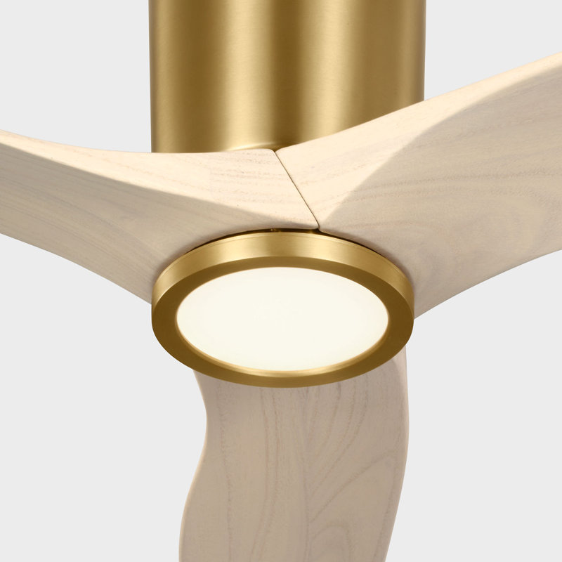 Seyra Smart Hugger LED Ceiling Fan, Washed White Oak, 44" Wide, Burnished Brass